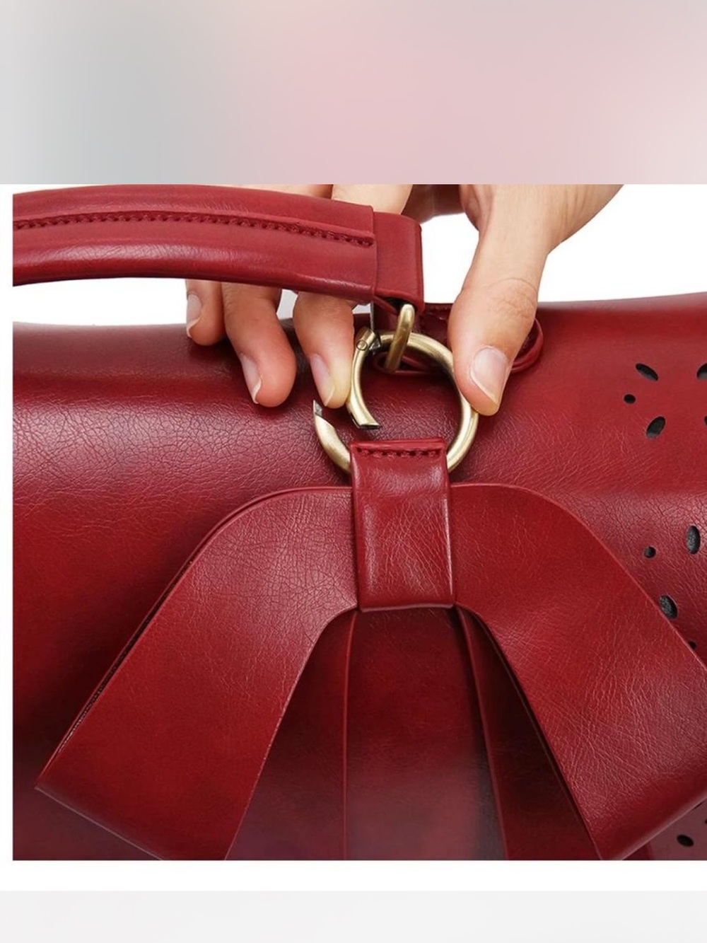 Walasa  new scarlet  laser cut leather messenger bag with bow - Picture 2 of 8